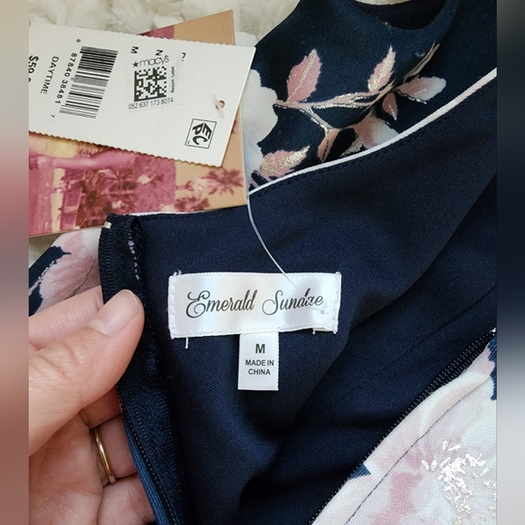 NWT Emerald Sundae Blue Floral Foil Fit & Flare Dress, Small - Picture 8 of 10